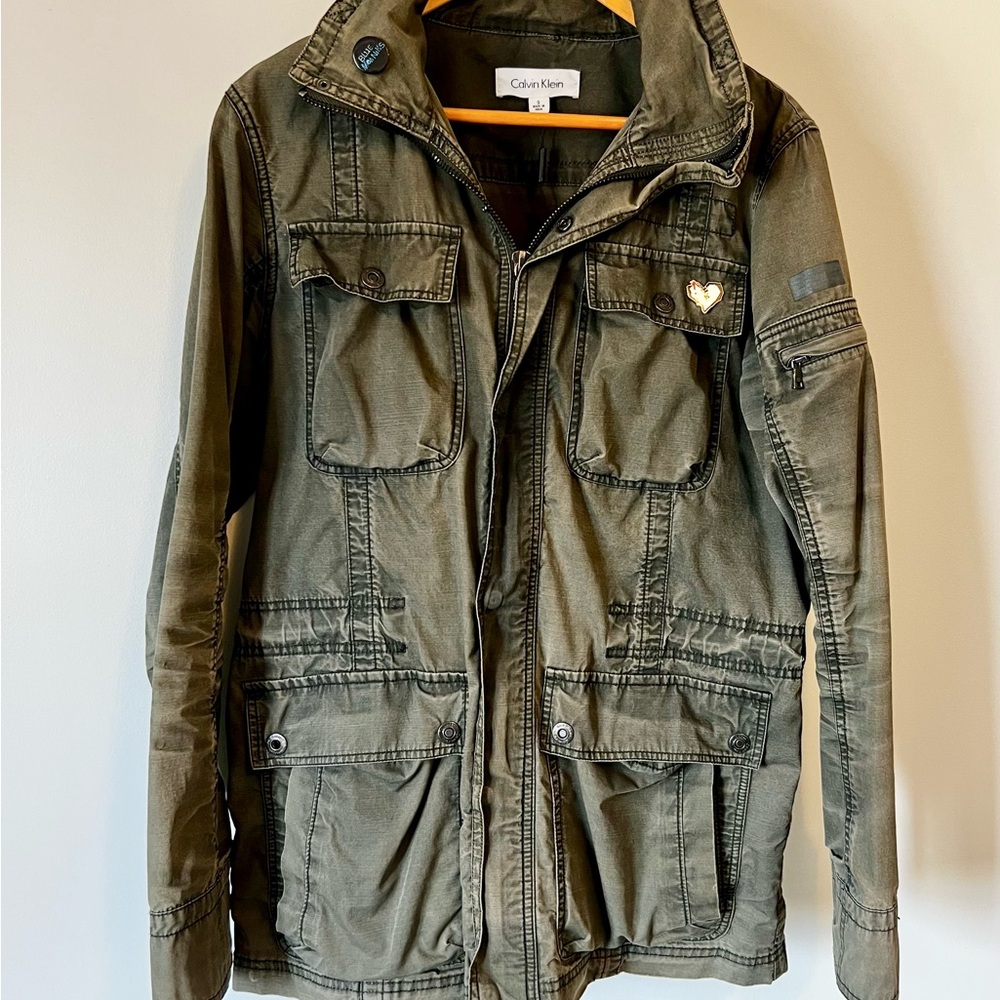 Calvin Klein Olive Green Military Field Jacket with Patch Pockets